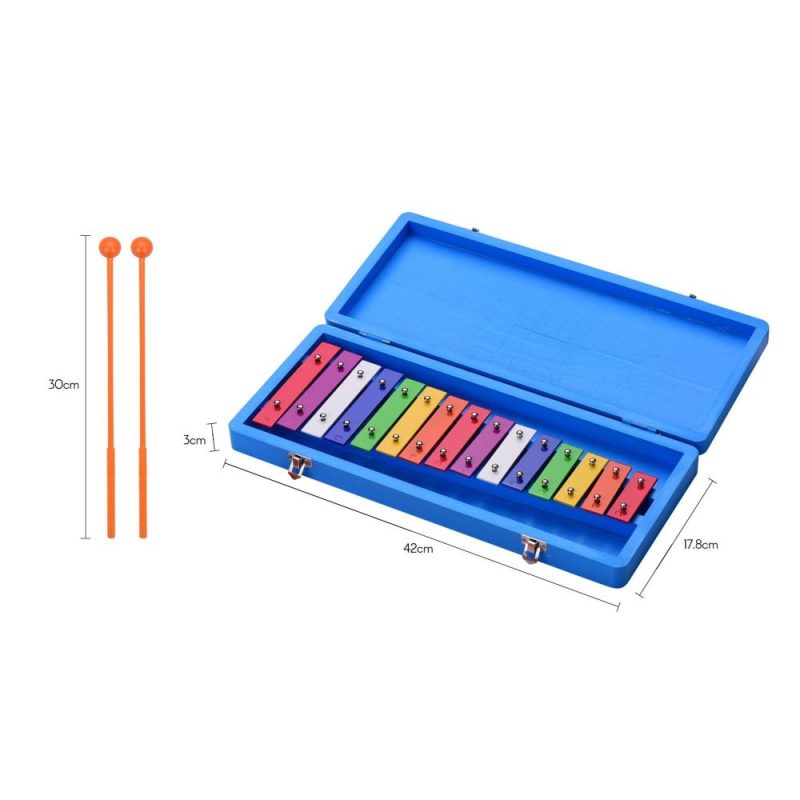 Others |   15 Keys Glockenspiel Xylophone Colorful Early Educational Musical Percussion Instrument with Case Mallets for Music Sense Development Blue Musical Instruments Blue