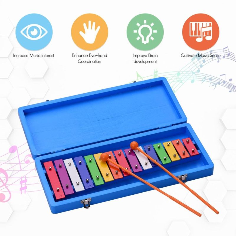 Others |   15 Keys Glockenspiel Xylophone Colorful Early Educational Musical Percussion Instrument with Case Mallets for Music Sense Development Blue Musical Instruments Blue