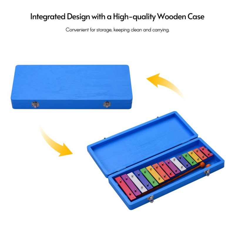 Others |   15 Keys Glockenspiel Xylophone Colorful Early Educational Musical Percussion Instrument with Case Mallets for Music Sense Development Blue Musical Instruments Blue