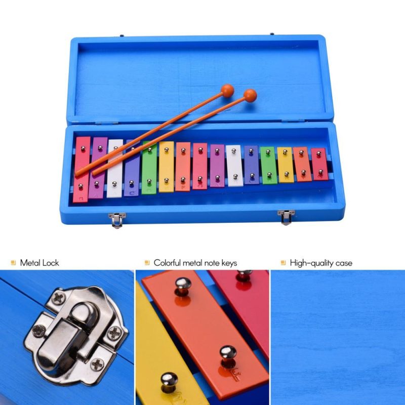 Others |   15 Keys Glockenspiel Xylophone Colorful Early Educational Musical Percussion Instrument with Case Mallets for Music Sense Development Blue Musical Instruments Blue