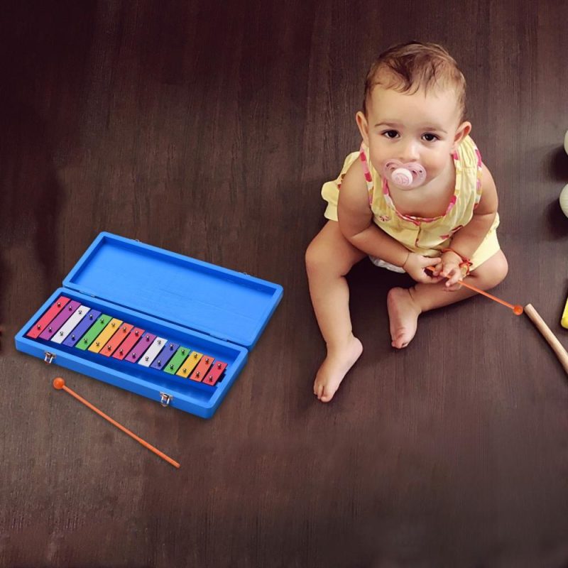 Others |   15 Keys Glockenspiel Xylophone Colorful Early Educational Musical Percussion Instrument with Case Mallets for Music Sense Development Blue Musical Instruments Blue