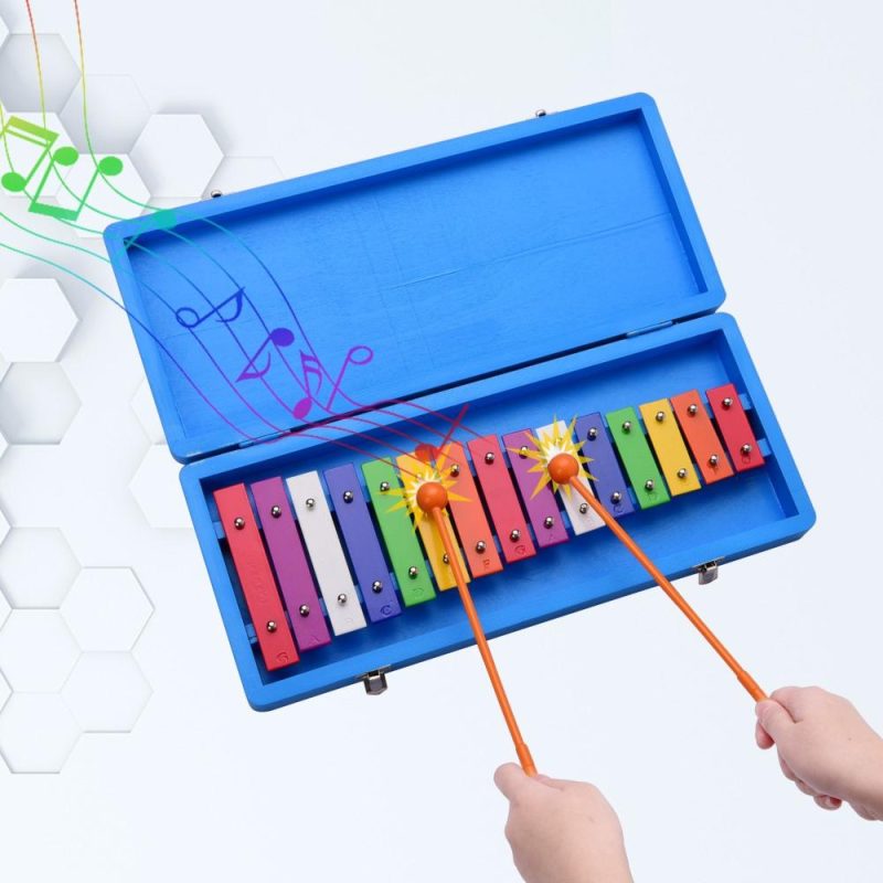 Others |   15 Keys Glockenspiel Xylophone Colorful Early Educational Musical Percussion Instrument with Case Mallets for Music Sense Development Blue Musical Instruments Blue