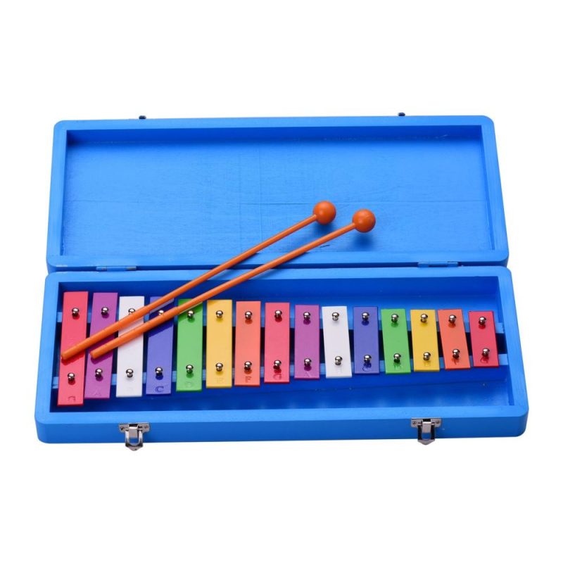 Others |   15 Keys Glockenspiel Xylophone Colorful Early Educational Musical Percussion Instrument with Case Mallets for Music Sense Development Blue Musical Instruments Blue