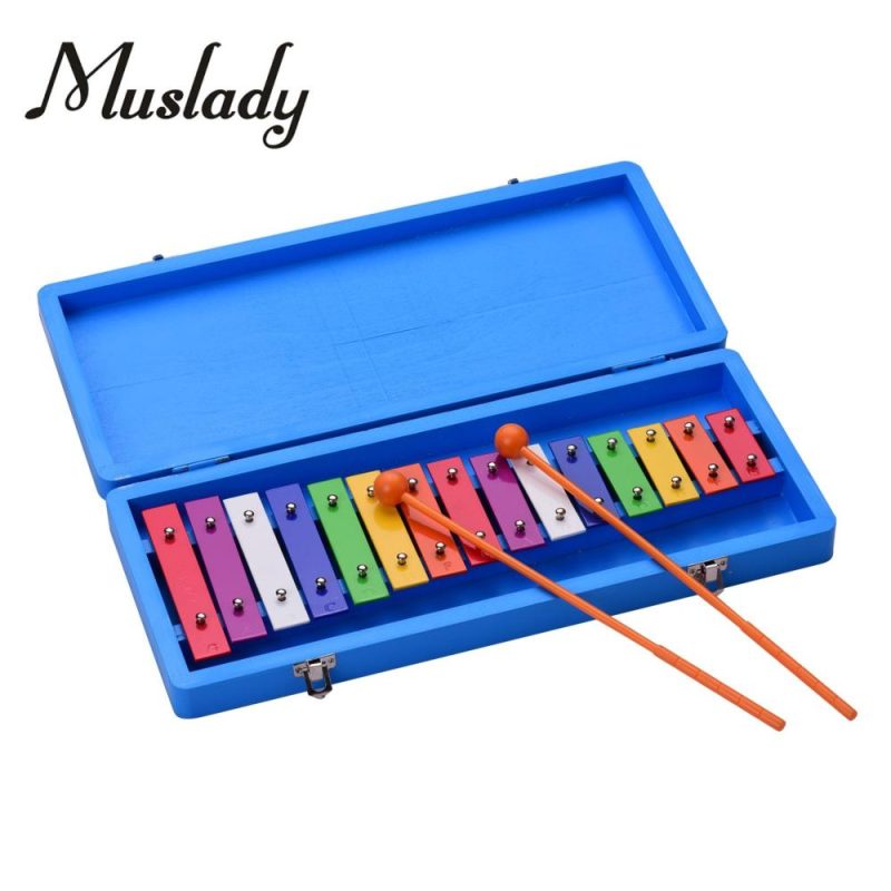 Others |   15 Keys Glockenspiel Xylophone Colorful Early Educational Musical Percussion Instrument with Case Mallets for Music Sense Development Blue Musical Instruments Blue