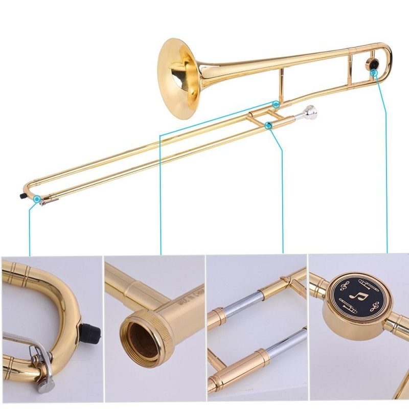 Brass |   Alto Trombone Brass Gold Lacquer Bb Tone B flat Wind Instrument Gold Brass Brass