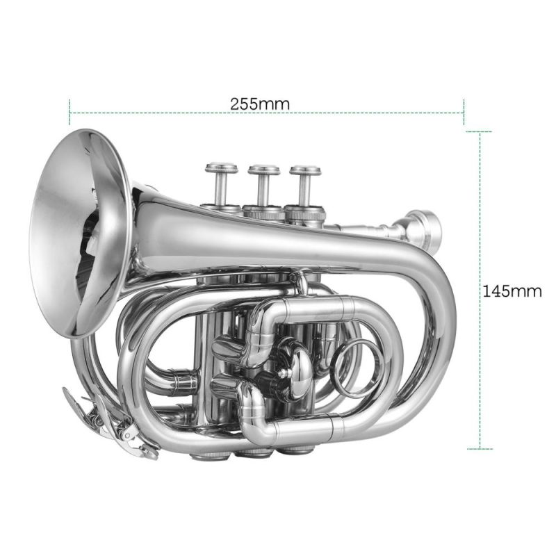 Brass |   Bb Trumpet Mini Pocket Trumpet with Mouthpiece Carry Bag Gloves Cleaning Cloth Silver Brass Brass