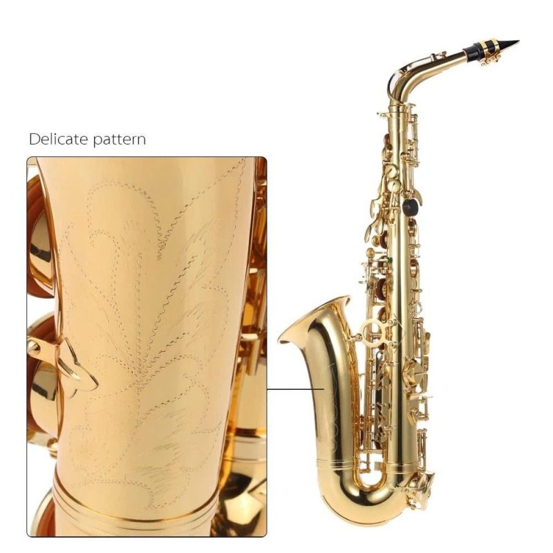 Brass |   Eb Alto Saxophone: Exquisite Gold Lacquered Woodwind Instrument Gold Brass Brass