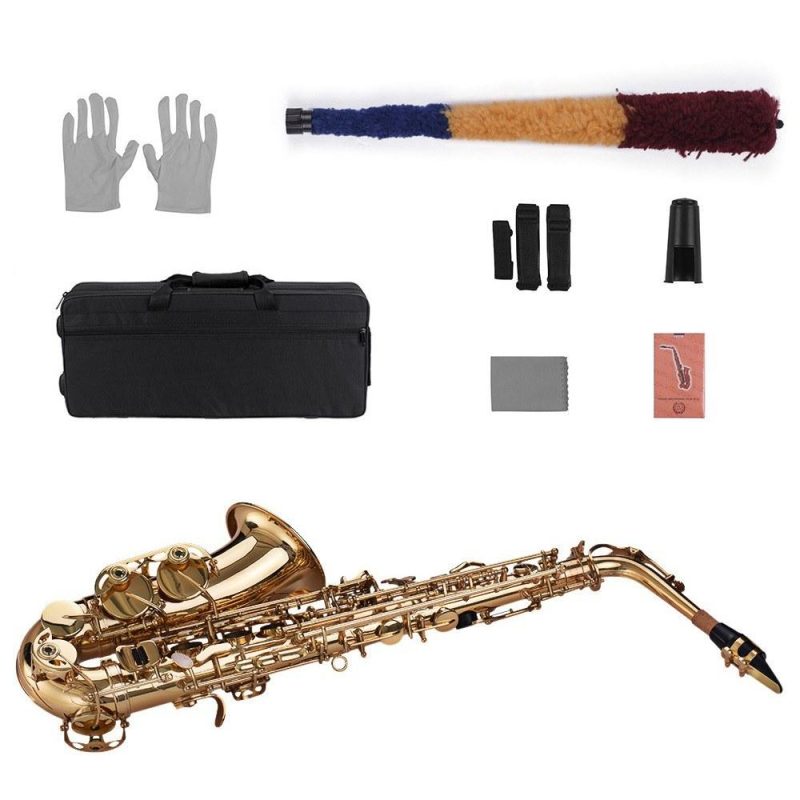 Brass |   Eb Alto Saxophone Sax Brass Lacquered Gold 802 Key Type Woodwind Instrument Gold Brass Brass