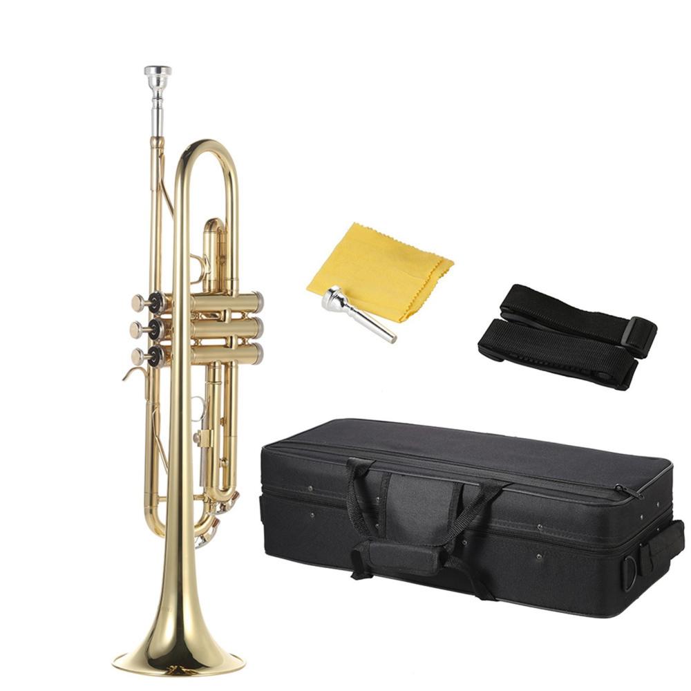 Brass |   Exquisite Gold-Painted Trumpet: Bb Flat, Brass, with Mouthpiece, Gloves, Strap, and Case Gold Brass Brass