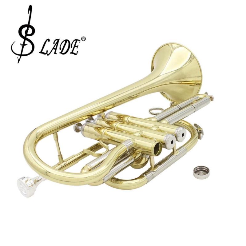 Brass |   LADE Professional Bb Flat Cornet Brass Instrument with Carrying Case Gloves Cleaning Cloth Brushes Gold Brass Brass