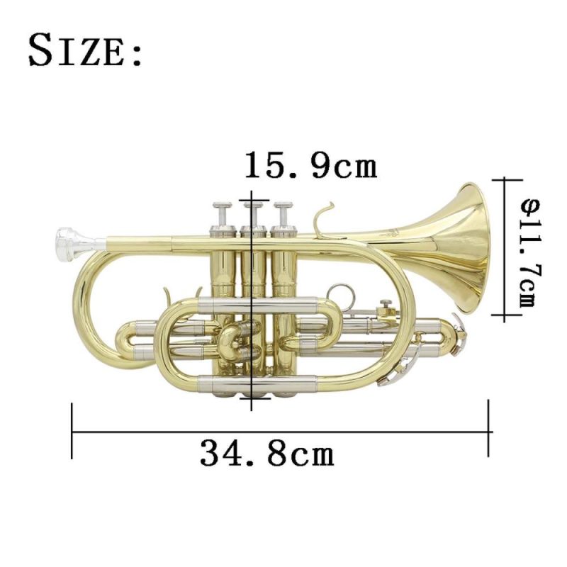 Brass |   LADE Professional Bb Flat Cornet Brass Instrument with Carrying Case Gloves Cleaning Cloth Brushes Gold Brass Brass