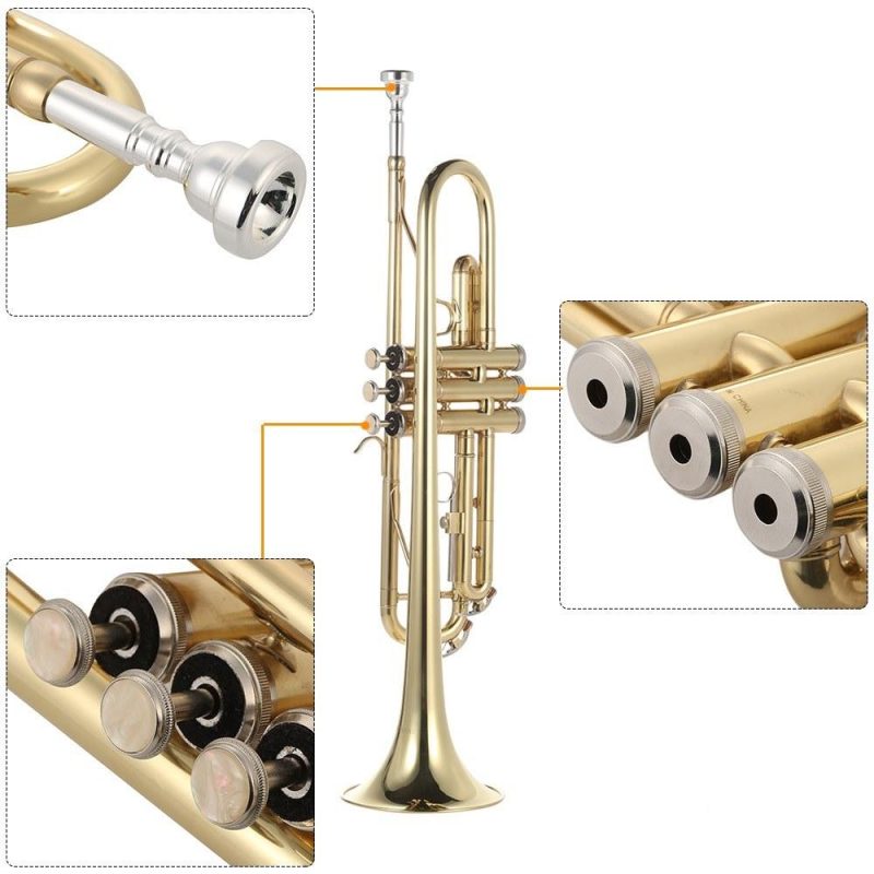 Brass |   Trumpet Bb Flat Brass Gold-painted Exquisite Durable Musical Instrument Brass Brass