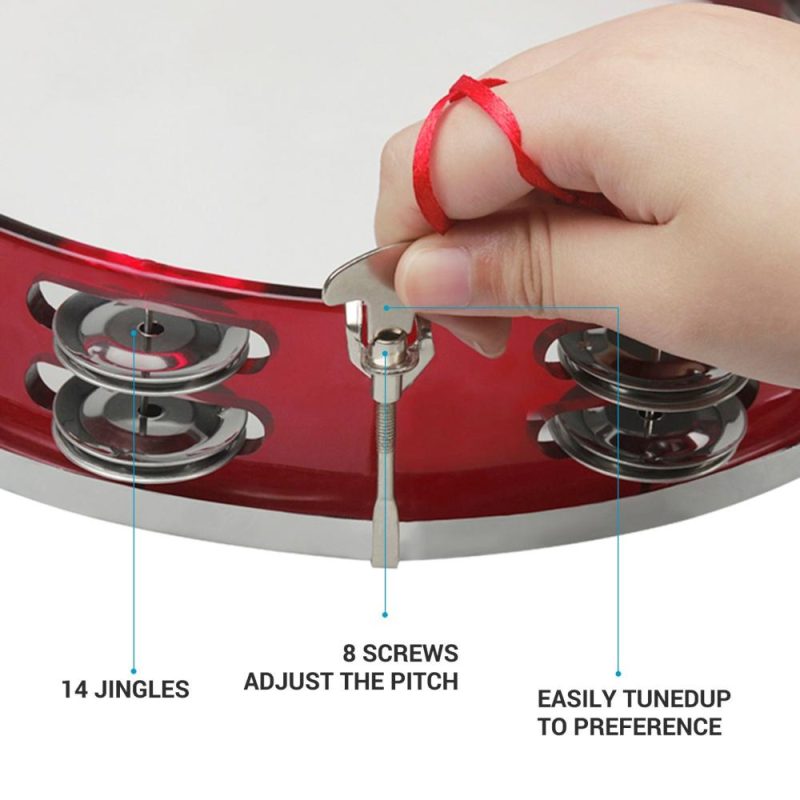 Drums & Percussion |   10 Inch Hand Held Tambourine Double Row Tambourine Drum Set Percussion Instrument Red Drums & Percussion Drums & Percussion