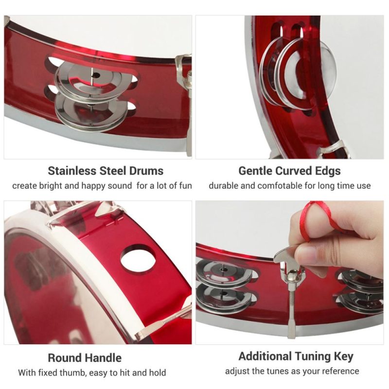 Drums & Percussion |   10 Inch Hand Held Tambourine Double Row Tambourine Drum Set Percussion Instrument Red Drums & Percussion Drums & Percussion