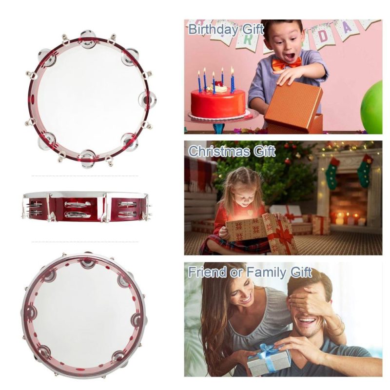 Drums & Percussion |   10 Inch Hand Held Tambourine Double Row Tambourine Drum Set Percussion Instrument Red Drums & Percussion Drums & Percussion