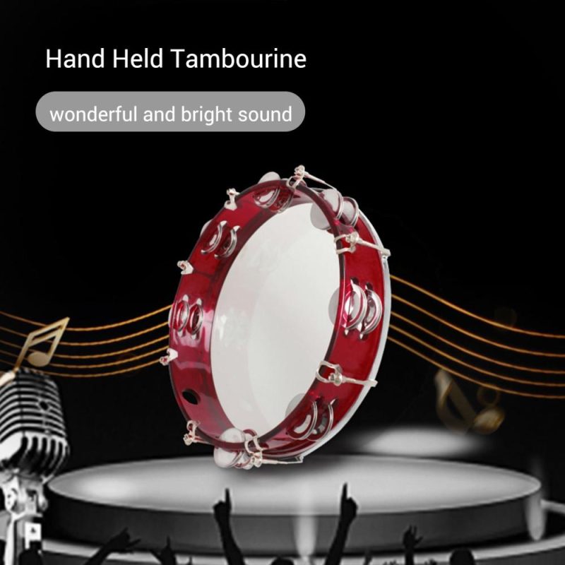 Drums & Percussion |   10 Inch Hand Held Tambourine Double Row Tambourine Drum Set Percussion Instrument Red Drums & Percussion Drums & Percussion