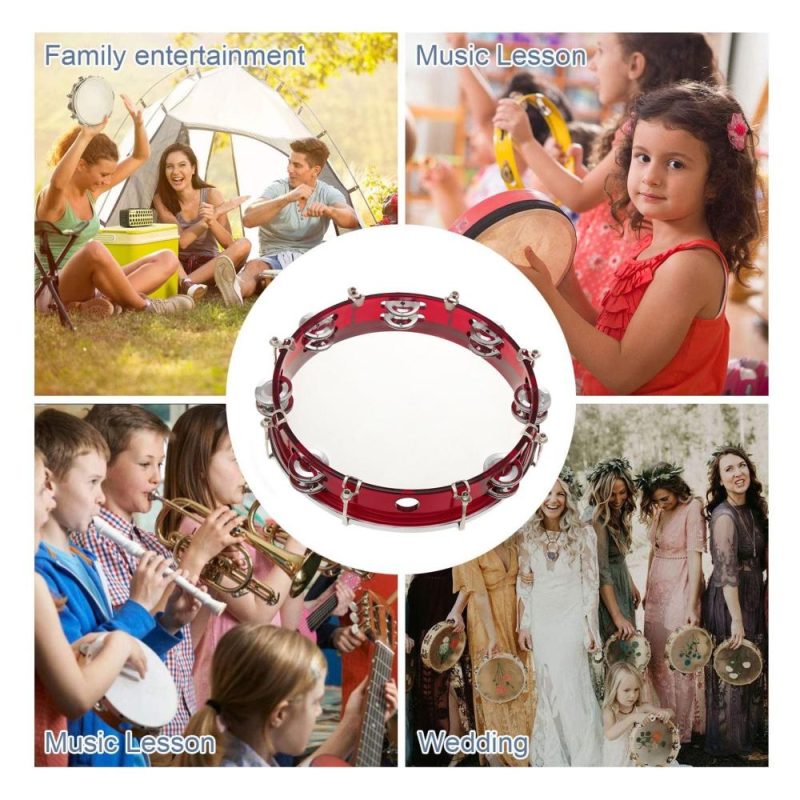 Drums & Percussion |   10 Inch Hand Held Tambourine Double Row Tambourine Drum Set Percussion Instrument Red Drums & Percussion Drums & Percussion