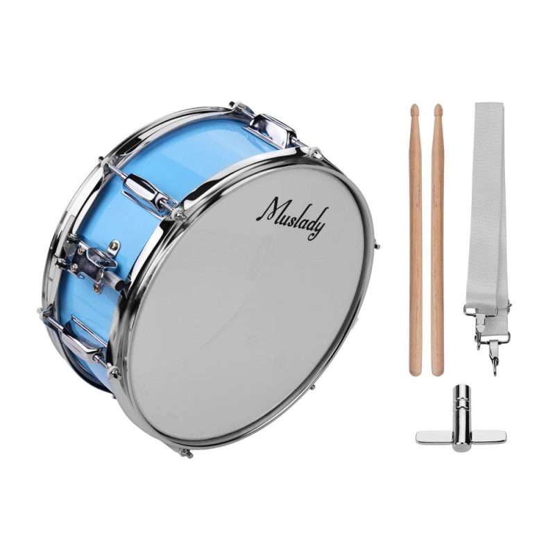 Drums & Percussion |   12inch Snare Drum Head with Drumsticks Shoulder Strap Drum Key for Student Band Blue Drums & Percussion Blue