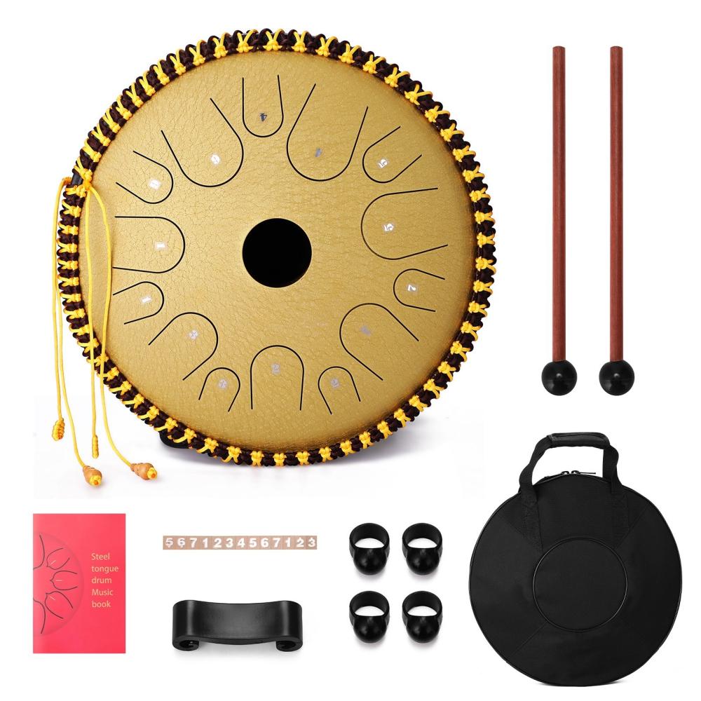 Drums & Percussion |   14 inch 14-Tone Carbon Steel Tongue Drum Hand Pan Drums with Drumsticks Percussion Musical Instruments Glod Drums & Percussion Drums & Percussion