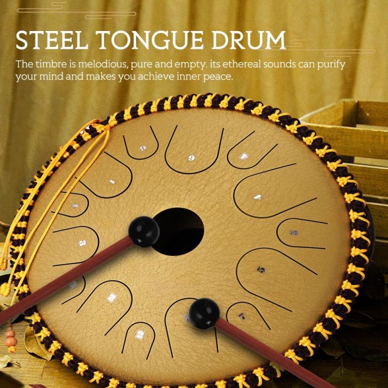 Drums & Percussion |   14 inch 14-Tone Carbon Steel Tongue Drum Hand Pan Drums with Drumsticks Percussion Musical Instruments Glod Drums & Percussion Drums & Percussion