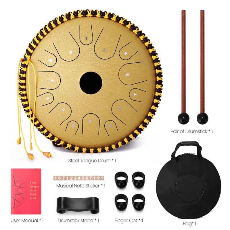 Drums & Percussion |   14 inch 14-Tone Carbon Steel Tongue Drum Hand Pan Drums with Drumsticks Percussion Musical Instruments Glod Drums & Percussion Drums & Percussion