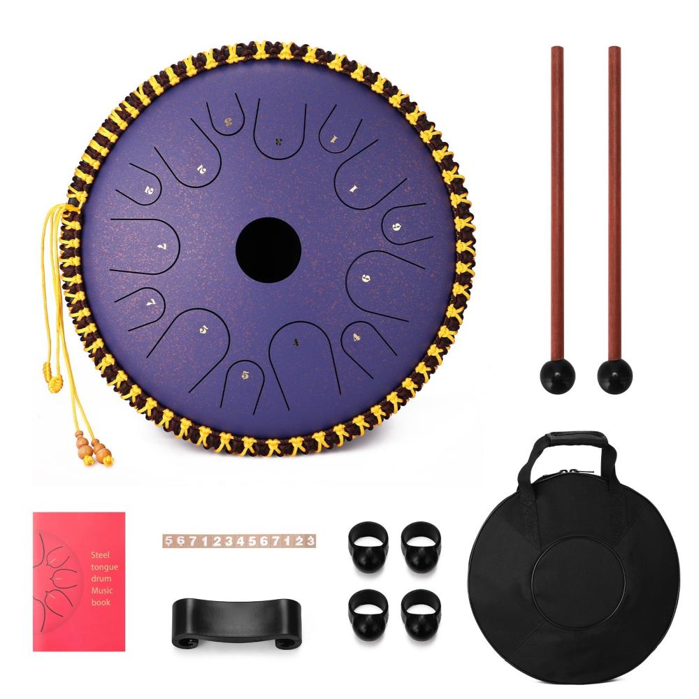 Drums & Percussion |   14 inch 14-Tone Carbon Steel Tongue Drum Hand Pan Drums with Drumsticks Percussion Musical Instruments Purple Drums & Percussion Drums & Percussion