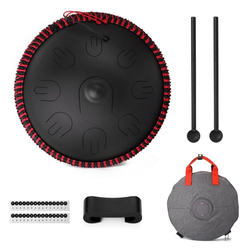 Drums & Percussion |   15 inch 9-Tone Steel Tongue Drum Hand Pan Drums with Drumsticks Black Drums & Percussion Black