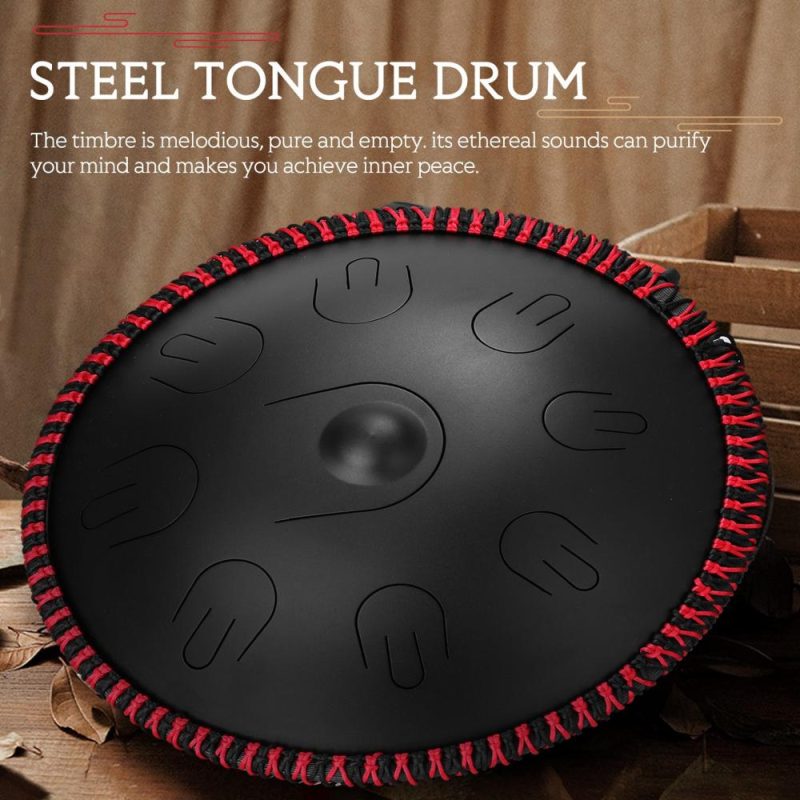 Drums & Percussion |   15 inch 9-Tone Steel Tongue Drum Hand Pan Drums with Drumsticks Black Drums & Percussion Black