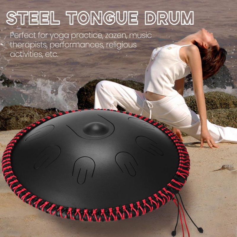 Drums & Percussion |   15 inch 9-Tone Steel Tongue Drum Hand Pan Drums with Drumsticks Black Drums & Percussion Black