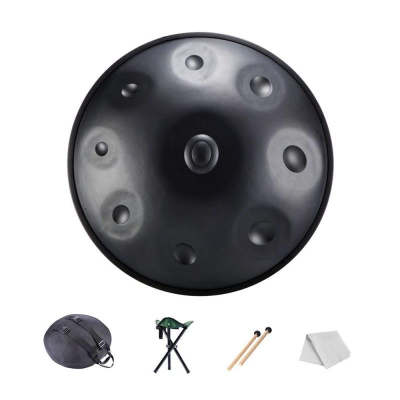 Drums & Percussion |   22 Inch Handpan Hand Pan Drum D-Key 9 Notes(D3 A3 bB3 D4 F4 A4 G4 E4 C4) Nitriding Steel Percussion Instrument Dark Grey Drums & Percussion Dark Grey