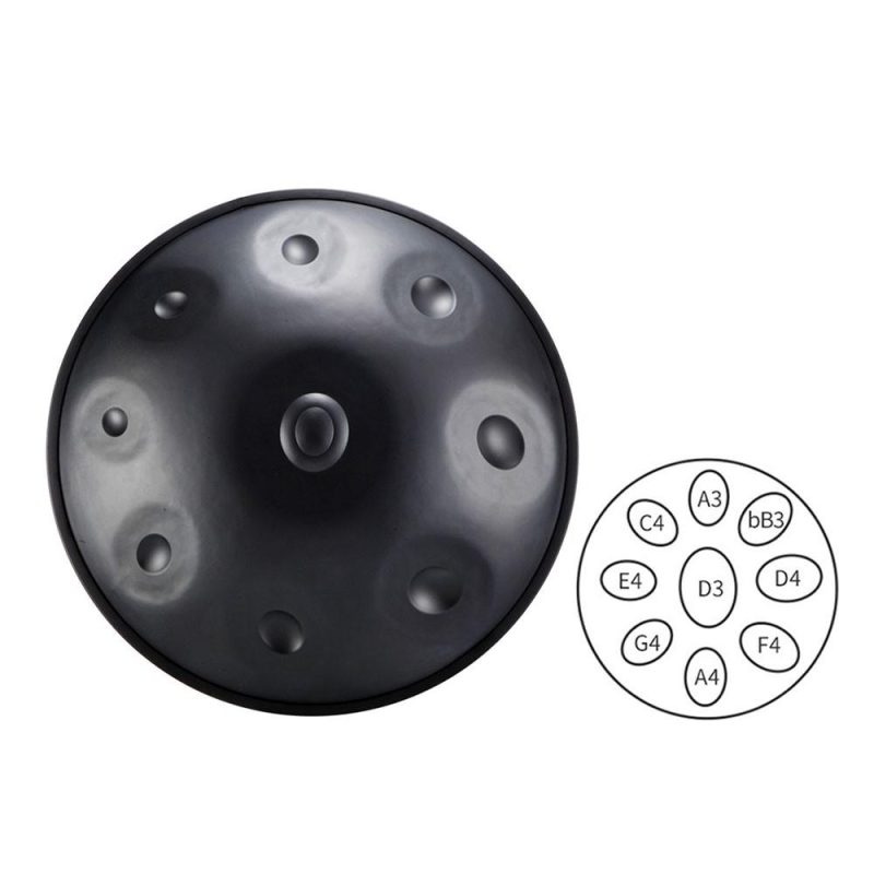 Drums & Percussion |   22 Inch Handpan Hand Pan Drum D-Key 9 Notes(D3 A3 bB3 D4 F4 A4 G4 E4 C4) Nitriding Steel Percussion Instrument Dark Grey Drums & Percussion Dark Grey