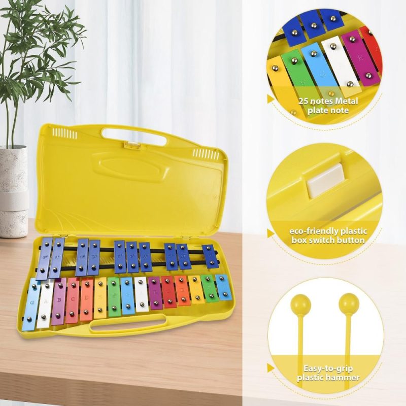 Drums & Percussion |   25-Note Glockenspiel Xylophone – Colorful, Portable, Easy Learning / Perfect Gift for Students Yellow Drums & Percussion Drums & Percussion