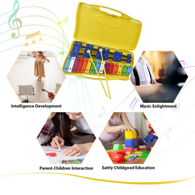 Drums & Percussion |   25-Note Glockenspiel Xylophone – Colorful, Portable, Easy Learning / Perfect Gift for Students Yellow Drums & Percussion Drums & Percussion