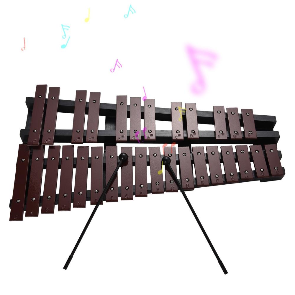 Drums & Percussion |   30 Note Glockenspiel Foldable Xylophone Wooden Frame 5mm Thickness Aluminum Bars Percussion Musical Instrument Coffee Drums & Percussion Coffee