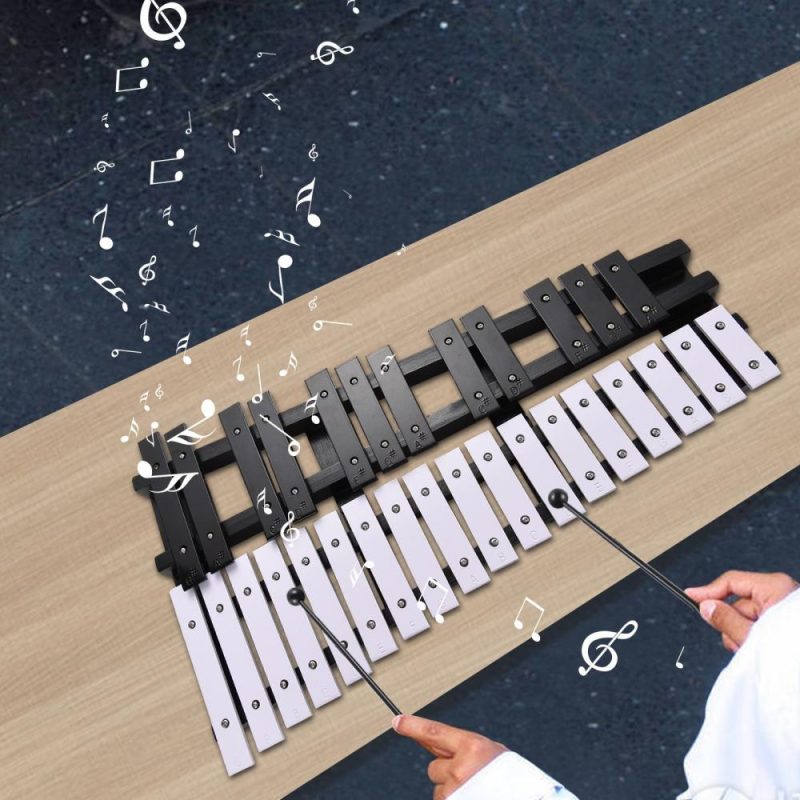 Drums & Percussion |   30 Note Glockenspiel Foldable Xylophone Wooden Frame 5mm Thickness Aluminum Bars Percussion Musical Instrument White Drums & Percussion Drums & Percussion