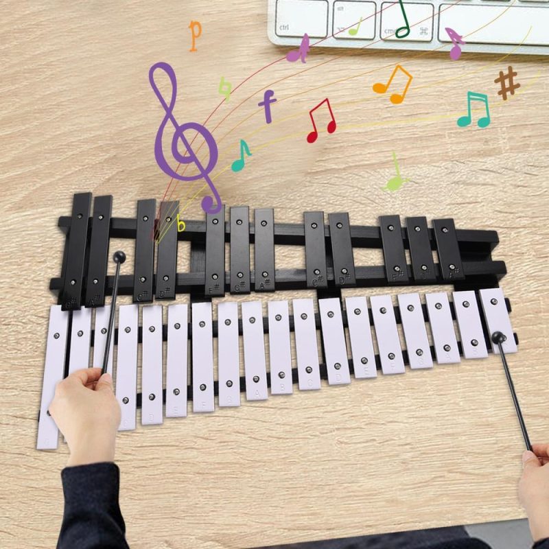 Drums & Percussion |   30 Note Glockenspiel Foldable Xylophone Wooden Frame 5mm Thickness Aluminum Bars Percussion Musical Instrument White Drums & Percussion Drums & Percussion