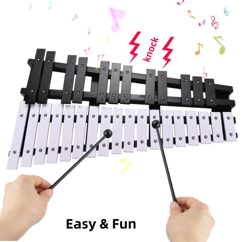 Drums & Percussion |   30 Note Glockenspiel Foldable Xylophone Wooden Frame 5mm Thickness Aluminum Bars Percussion Musical Instrument White Drums & Percussion Drums & Percussion