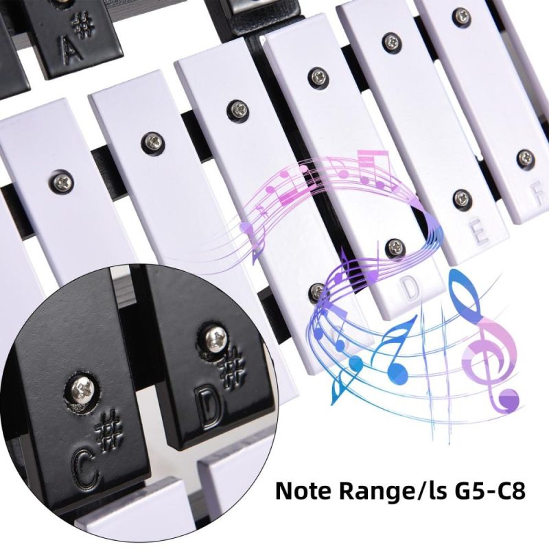 Drums & Percussion |   30 Note Glockenspiel Foldable Xylophone Wooden Frame 5mm Thickness Aluminum Bars Percussion Musical Instrument White Drums & Percussion Drums & Percussion