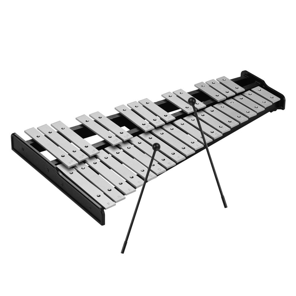 Drums & Percussion |   32-Note Xylophone Educational Glockenspiel Wooden Base Solid Aluminum Bars Silver Drums & Percussion Drums & Percussion