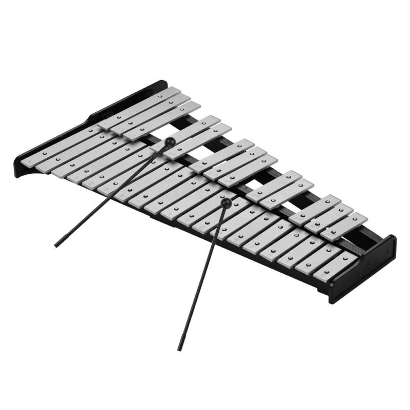 Drums & Percussion |   32-Note Xylophone Educational Glockenspiel Wooden Base Solid Aluminum Bars Silver Drums & Percussion Drums & Percussion