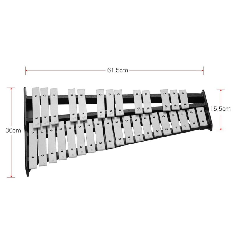 Drums & Percussion |   32-Note Xylophone Educational Glockenspiel Wooden Base Solid Aluminum Bars Silver Drums & Percussion Drums & Percussion