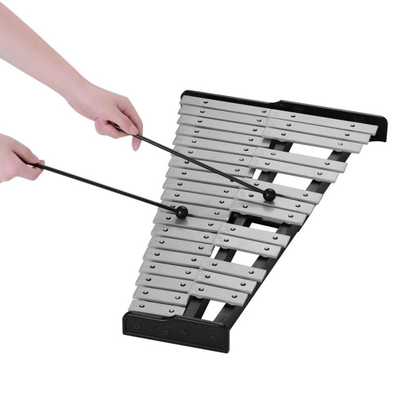 Drums & Percussion |   32-Note Xylophone Educational Glockenspiel Wooden Base Solid Aluminum Bars Silver Drums & Percussion Drums & Percussion