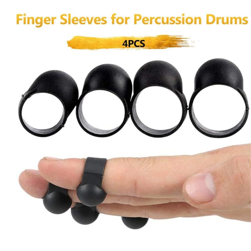 Drums & Percussion |   4 Pcs Finger Sleeve Set for Steel Tongue Drum Percussion Drums Black Drums & Percussion Black