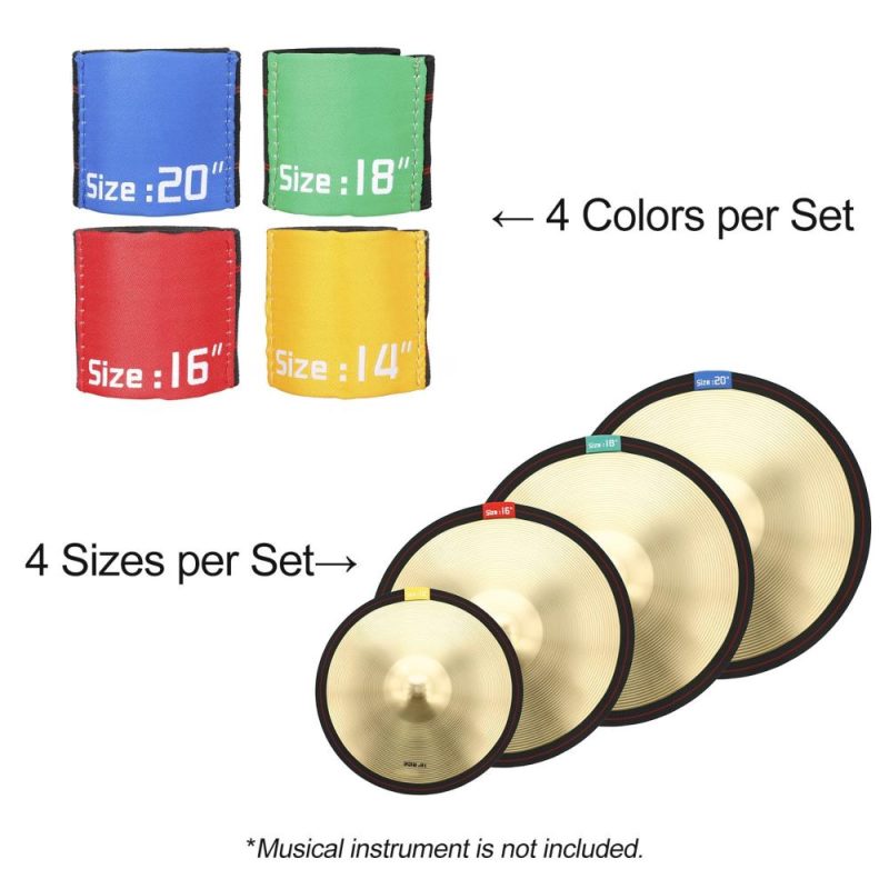 Drums & Percussion |   4pcs Drum Cymbal Mute Belt Hi-Hat Elastic Ring Circle Set Drum Practice Silencers 14inch / 16inch / 18inch / 20inch Multicolour Drums & Percussion Drums & Percussion