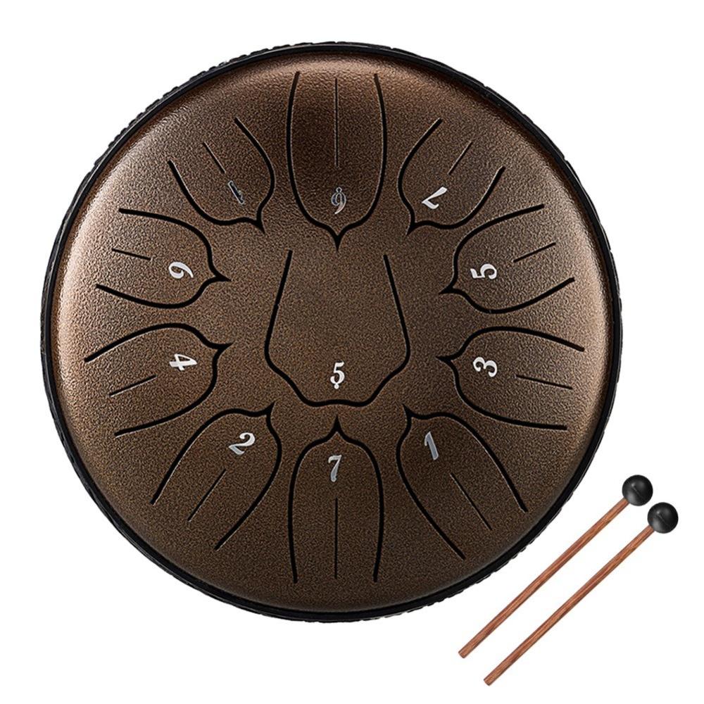 Drums & Percussion |   6 inch 11-Tone Steel Tongue Drum Hand Pan Drums with Drumsticks Percussion Musical Instruments Brown Drums & Percussion Brown