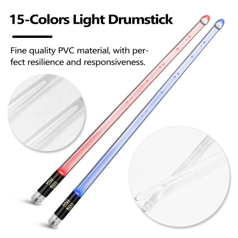 Drums & Percussion |   A Pair of Glow Drumsticks 15-Colors Light Drumstick Light Up Drumsticks Jazz Drumstick Drum Accessories Transparent Drums & Percussion Drums & Percussion