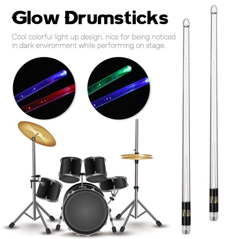 Drums & Percussion |   A Pair of Glow Drumsticks 15-Colors Light Drumstick Light Up Drumsticks Jazz Drumstick Drum Accessories Transparent Drums & Percussion Drums & Percussion