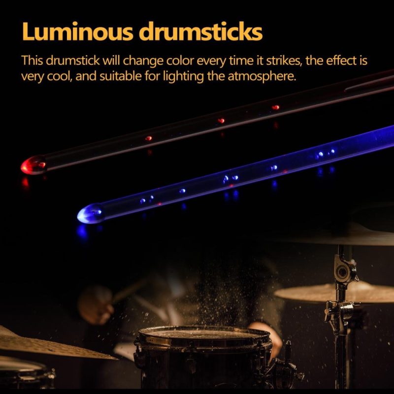 Drums & Percussion |   A Pair of Glow Drumsticks 15-Colors Light Drumstick Light Up Drumsticks Jazz Drumstick Drum Accessories Transparent Drums & Percussion Drums & Percussion