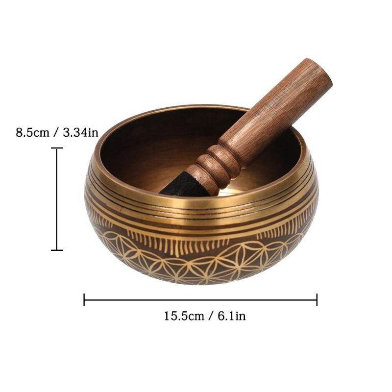 Drums & Percussion |   Bell Metal Singing Bowl Set with Mallet & Cushion Flower of Life Pattern Struck Bowl Wood Color Drums & Percussion Drums & Percussion