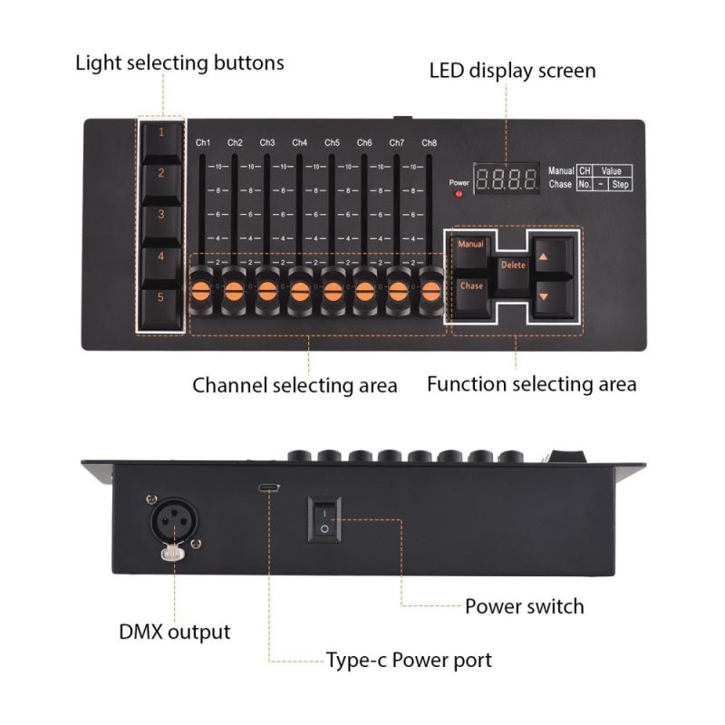 Drums & Percussion |   DMX Controller DMX 512 40 Channel Stage DJ Light Controller for DJ Lights Party Light Shows Disco Pub Black Drums & Percussion Black